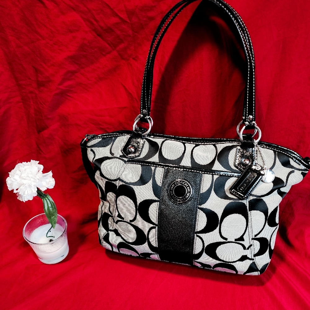 Gray and Black Signature Coach Bag